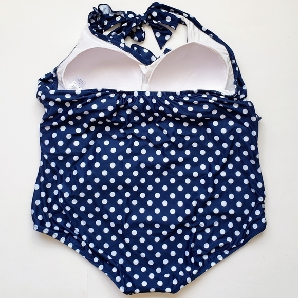 Modcloth The Reese One-Piece Swimsuit Halter Ruffle Polka Dot Navy Blue Size 3X - Picture 10 of 14